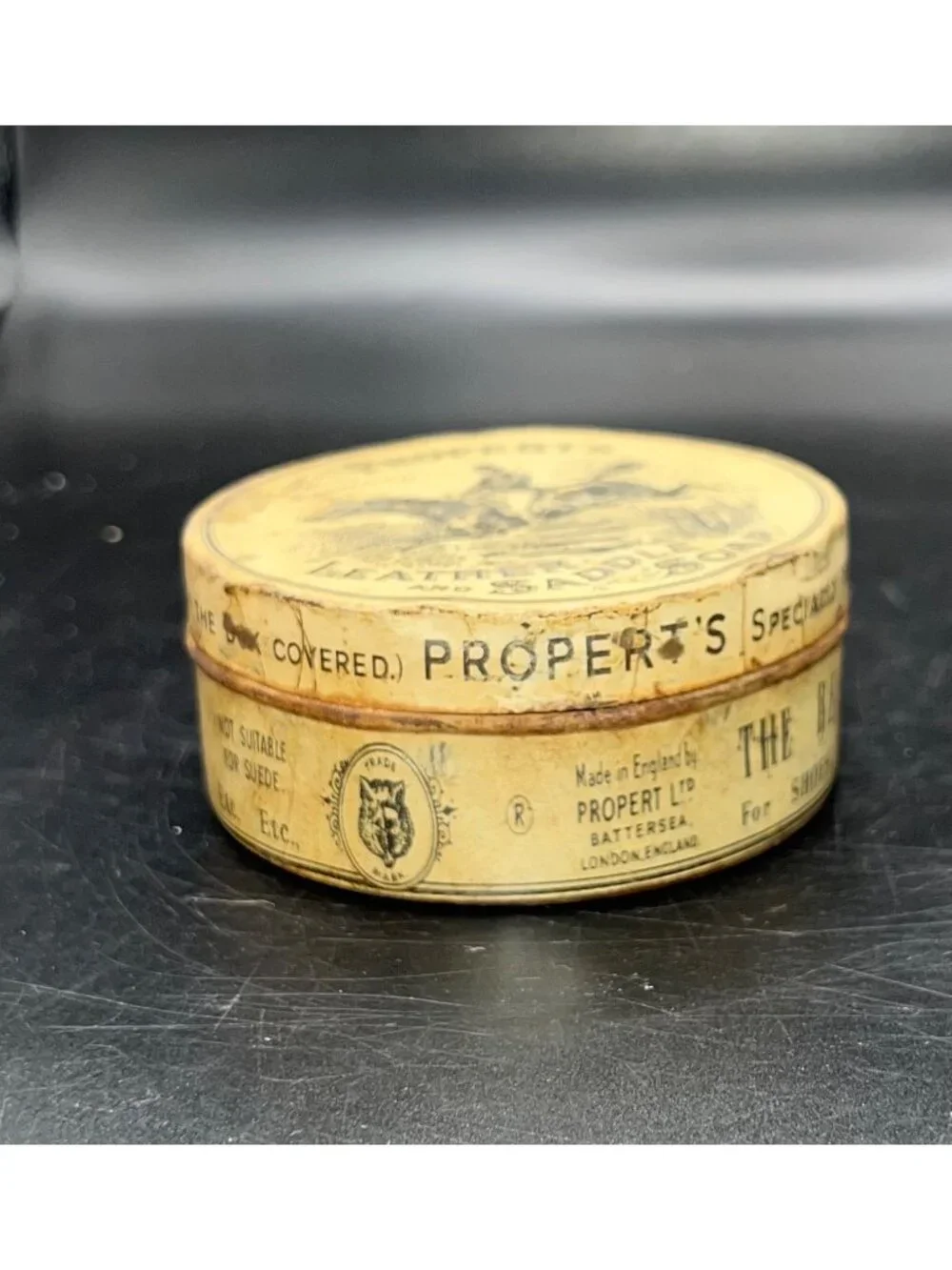 Properts Leather And Saddle Soap Tin Vintage England Battersea Rusty Crusty